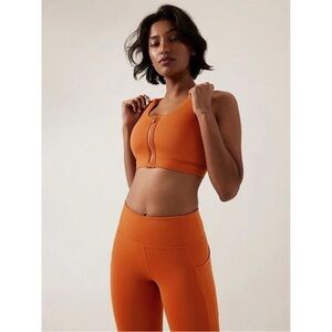 Athleta Ultimate Zip Front Sports Bra Size XS A-C Cup Foliage Orange